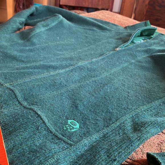 Mountain Hardwear Wool poly stretch full zip jacket sweater dark pine green S M - Picture 7 of 13